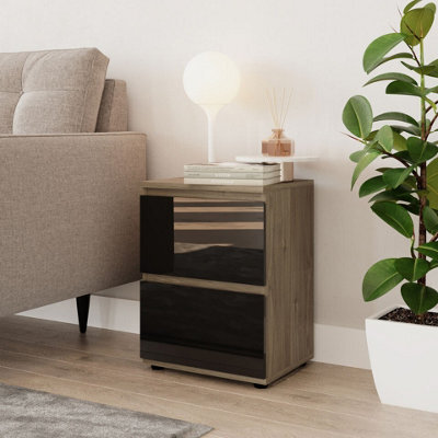 Urbn-Living Urbnliving 49Cm Height Glossy 2 Drawers Bedside Cabinet Chest Of Drawers With Smooth Metal Runner Oak & Black - image 1