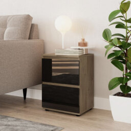 Urbn-Living Urbnliving 49Cm Height Glossy 2 Drawers Bedside Cabinet Chest Of Drawers With Smooth Metal Runner Oak & Black