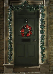 Artificial Poinsettia Led Christmas Wreath - Red Faux Flower Home Wall, Door, Table Decoration - Measures 40Cm Diameter - thumbnail 2