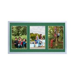 AK Frames 40X20Cm Silver Sleek Multi Photo Frame With Emerald Mount - Holds 3 Apertures (3X) 6X4 Photos