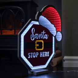 Samuel Alexander 40Cm Light Up Christmas Santa Stop Here Sign With Hat Infinity Decoration & Leds - thumbnail 3
