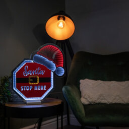 Samuel Alexander 40Cm Light Up Christmas Santa Stop Here Sign With Hat Infinity Decoration & Leds - thumbnail 2