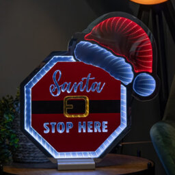 Samuel Alexander 40Cm Light Up Christmas Santa Stop Here Sign With Hat Infinity Decoration & Leds