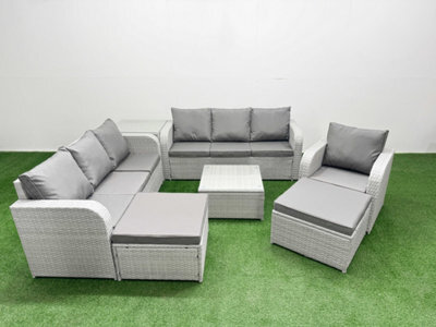 Fimous 9 Seater Poly Rattan Outdoor Garden Furniture Square Coffee Table Sofa Set 3 Seater Sofa2 Big Footstools Side Table - image 1