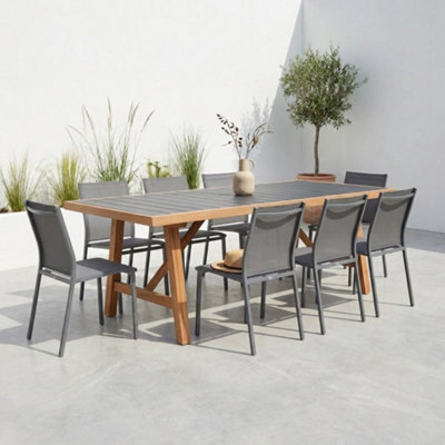 Sweeek - Acacia Wood And Aluminium Garden Table 200Cm + 8 Chairs Anthracite - Eldora + Buffalo - image 1