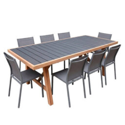 Sweeek - Acacia Wood And Aluminium Garden Table 200Cm + 8 Chairs Anthracite - Eldora + Buffalo - thumbnail 2