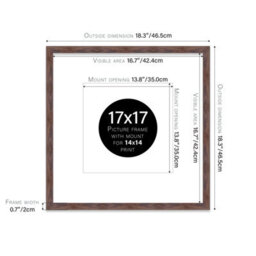 "17X17"" Walnut Picture Frame - 17X17"" Square Frame With 14X14"" Mount For 17X17""/14X14"" Pictures Art Deco Style Wall Art, 1 Pack" - thumbnail 2