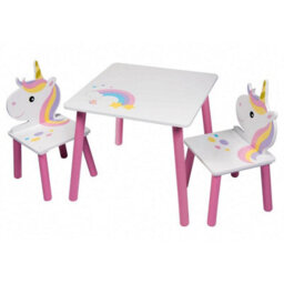 Urbn-Living Urbnliving 53Cm Height Kids Wooden Table & 2 Chairs Unicorn Themed Toddlers Junior Play Desk Set - thumbnail 2