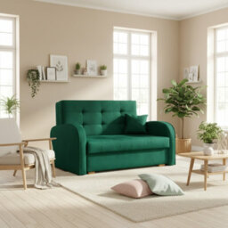Sofa Bed Viva Gold Ii With Storage Free Standing Upholstered Back Wooden Legs Sleeping Area 133X98X85Cm Green - thumbnail 2