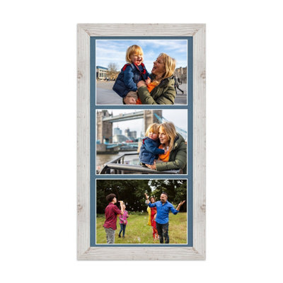 AK Frames 16X8 White Rustic Modern Multi Photo Frame With Pompadour Mount - Holds 3 Apertures (3X) 7X5 Photos - image 1