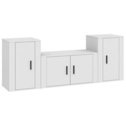 Berkfield 3 Piece Tv Cabinet Set White Engineered Wood - thumbnail 2
