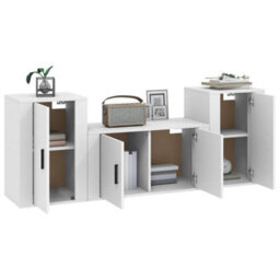 Berkfield 3 Piece Tv Cabinet Set White Engineered Wood - thumbnail 3