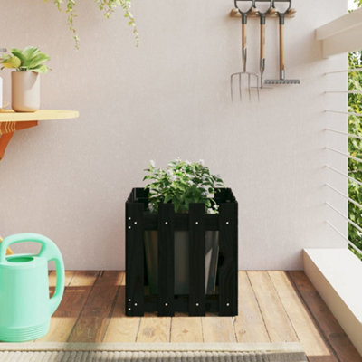 Berkfield Garden Planter With Fence Design Black 40X40X40 Cm Solid Wood Pine - image 1
