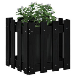Berkfield Garden Planter With Fence Design Black 40X40X40 Cm Solid Wood Pine - thumbnail 3
