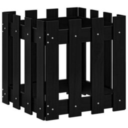 Berkfield Garden Planter With Fence Design Black 40X40X40 Cm Solid Wood Pine - thumbnail 4