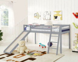 Home Detail Newark Wooden Cabin Mid-Sleeper Kids Single Bunk Bed With Slide Grey Left Or Right Orientation