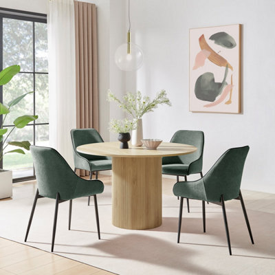 Furniturebox Uk Penrose Oak Effect Round Dining Table & 4 Green Beaumont Chairs - image 1