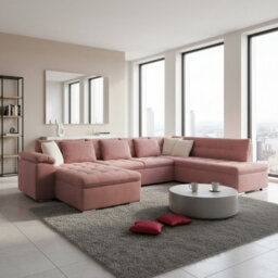 Niko Bis U Shaped Fold Out Corner Sofa Bed For Living Room With Storage Pink Left