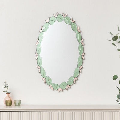 Melody Maison Pink & Green Oval Floral Art Deco Wall Mirror 80Cm X 49Cm - image 1