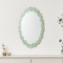 Melody Maison Pink & Green Oval Floral Art Deco Wall Mirror 80Cm X 49Cm - thumbnail 2