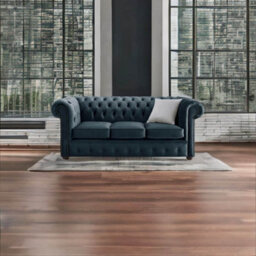 Chesterfield 3 Seater Malta Peacock Blue Velvet Fabric Sofa In Classic Style - thumbnail 2