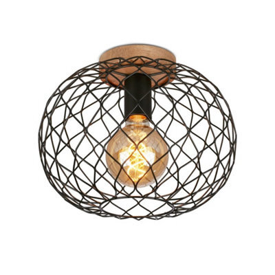 Briloner E27 Black Round Ceiling Light Vintage Lamp Metal Wood 30Cm - image 1