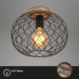 Briloner E27 Black Round Ceiling Light Vintage Lamp Metal Wood 30Cm - thumbnail 3