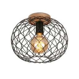 Briloner E27 Black Round Ceiling Light Vintage Lamp Metal Wood 30Cm - thumbnail 2