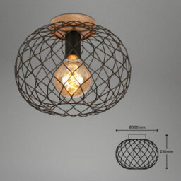 Briloner E27 Black Round Ceiling Light Vintage Lamp Metal Wood 30Cm - thumbnail 6