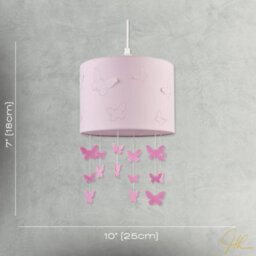 Happy Homewares Soft Pink Cotton Fabric Childrens Pendant Shade With Butterfly Decor - thumbnail 7