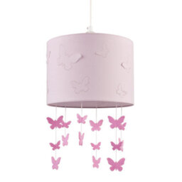 Happy Homewares Soft Pink Cotton Fabric Childrens Pendant Shade With Butterfly Decor - thumbnail 1