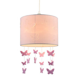 Happy Homewares Soft Pink Cotton Fabric Childrens Pendant Shade With Butterfly Decor - thumbnail 2