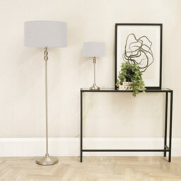 Valuelights Maggie Brushed Chrome Silver Candlestick Floor Lamp With Grey Fabric Lamp Shade - thumbnail 3