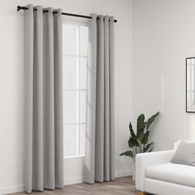 Berkfield Linen-Look Blackout Curtains With Grommets 2Pcs Grey 140X225Cm - image 1