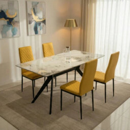 Outdoor Living (NW) Ltd San Diego Marble Top Dining Table With Emily Leather Chairs - Mustard - thumbnail 1