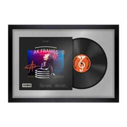 "AK Frames 25X17"" Matte Black Modern Vinyl Record Frame With Silver Mount For 12 Inch Lp Cover & Disc - Overlapped Design"