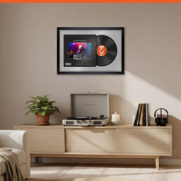 "AK Frames 25X17"" Matte Black Modern Vinyl Record Frame With Silver Mount For 12 Inch Lp Cover & Disc - Overlapped Design" - thumbnail 8