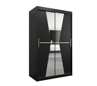 Arte Morocco Contemporary 2 Mirrored Sliding Door Wardrobe 5 Shelves 2 Rails Black Matt (H)2000mm (W)1200mm (D)620mm - image 1