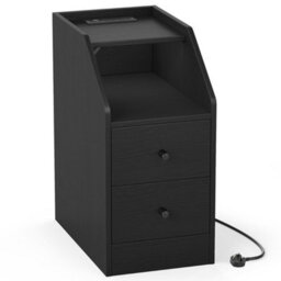 Black Side End Table With Charging Station Sofa Couch Table With Storage Drawers - thumbnail 6