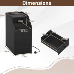 Black Side End Table With Charging Station Sofa Couch Table With Storage Drawers - thumbnail 2