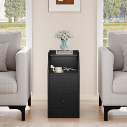 Black Side End Table With Charging Station Sofa Couch Table With Storage Drawers - thumbnail 3