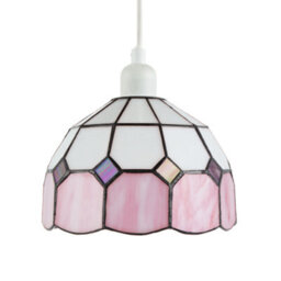 Happy Homewares Traditional Soft Pink And Opal White Tiffany Glass Pendant Light Shade