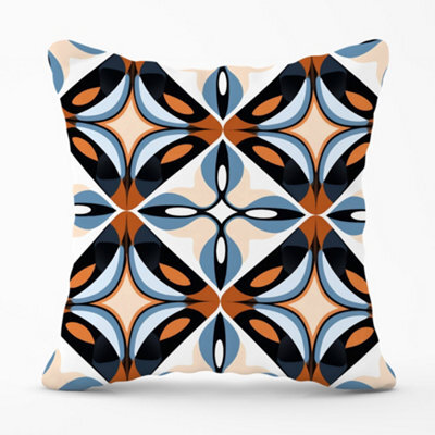 Warren Reed Designer Brown And Blue Geometric Pattern Cushions 45Cm X 45Cm