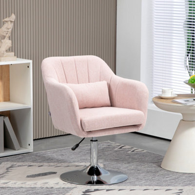 Homcom Stylish Retro Linen Swivel Tub Chair Steel Frame Cushion Seat Pink - image 1