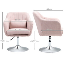 Homcom Stylish Retro Linen Swivel Tub Chair Steel Frame Cushion Seat Pink - thumbnail 3