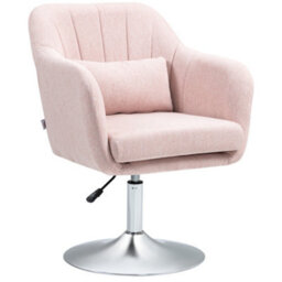 Homcom Stylish Retro Linen Swivel Tub Chair Steel Frame Cushion Seat Pink - thumbnail 2