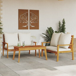 Berkfield 3 Piece Garden Lounge Set With Cushions Solid Wood Acacia - thumbnail 1