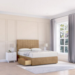 "Sloomy 5Ft Kansas Divan Bed Base Latte Dumfries ,2 Drawers & 54"" Floor Standing Headboard - King" - thumbnail 1