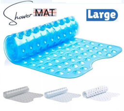 Ameha Shower Mat Anti Mould & Mildew With Strong Suction Cups Grip And Drain Holes Pvc Rubber Mats (38X70 Cm, Light Blue)
