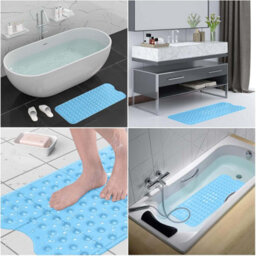 Ameha Shower Mat Anti Mould & Mildew With Strong Suction Cups Grip And Drain Holes Pvc Rubber Mats (38X70 Cm, Light Blue) - thumbnail 9